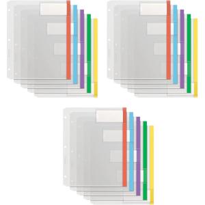 Oxford Plastic Binder Dividers, Full Pocket Top & Side Loading Sheet Protector Dividers, Built in Extra Large Tabs, Asst Colors, 5-Tab, 3 Sets (89651)