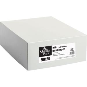 Quality Park #10 Window Envelopes, Single Window, 4-1/8 x 9-1/2 Inches, 24 lb White, Gummed, 500 per Box (QUA90120)(4-1/8 x 9-1/2)
