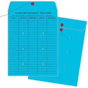 Quality Park Interdepartment String & Button Closure Envelopes, 10″ x 13″, 1-Sided Narrow Rule, Blue, Box of 100 (QUA63577)