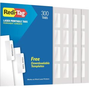 Redi-Tag Laser Printable Tabs, Permanent Index Tabs, Customizable Adhesive Labels, White, 2″ x 0.875″, 300 Per Pack (B39170)(300 Count (Pack of 1))