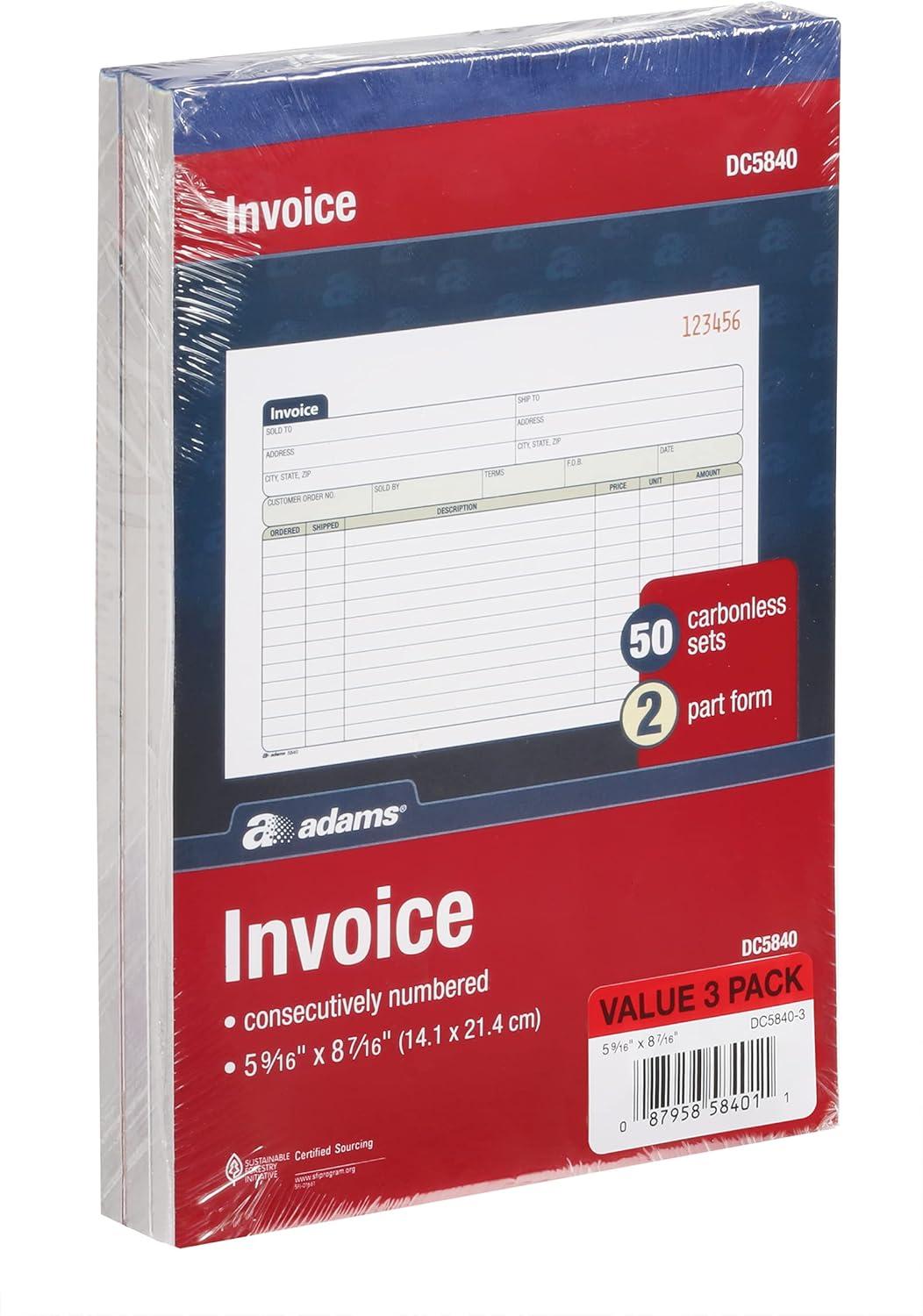 imageAdams Invoice Book 3 Pack 2 Part Carbonless Invoices Horizontal Sales Slip 5916 x 8716 Inches 50 Sets per Book DC58403