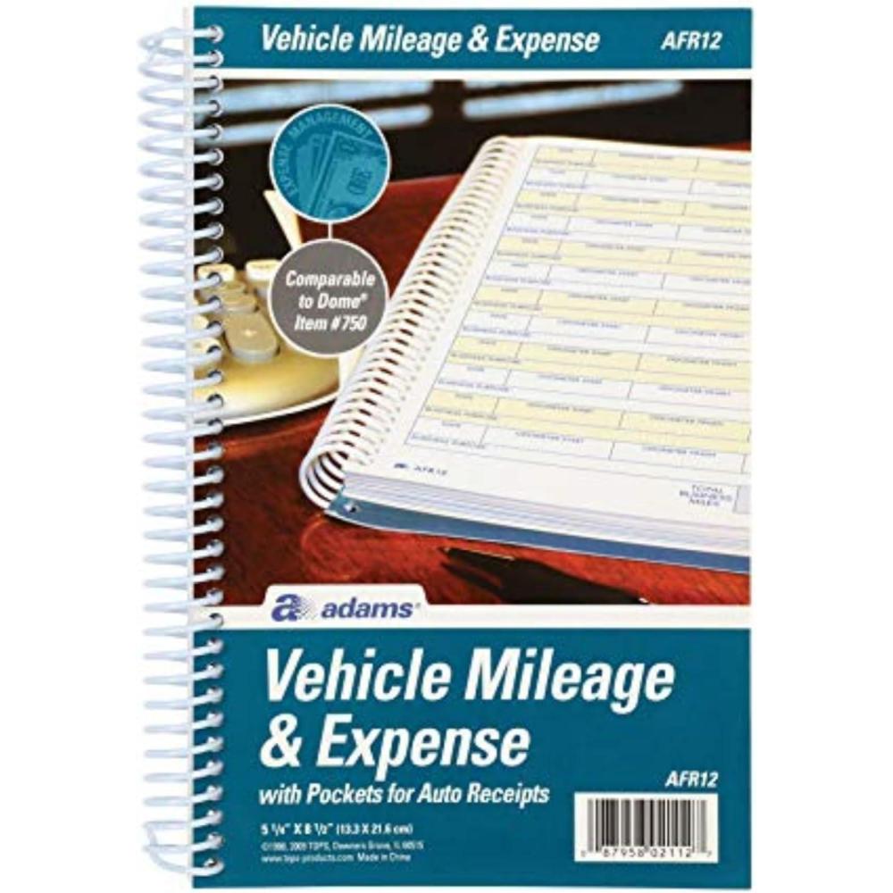imageAdams ABFAFR12 Vehicle Mileage and Expense Journal 514quot x 812quot Fits the Glove Box Spiral Bound 588 Mileage Entries 6 Receipt PocketsWhite