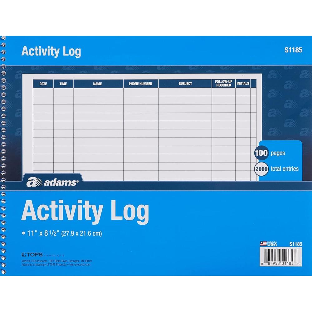 imageAdams Activity Log Book Spiral Bound 85 x 11 Inches 100 Pages White S1185ABF