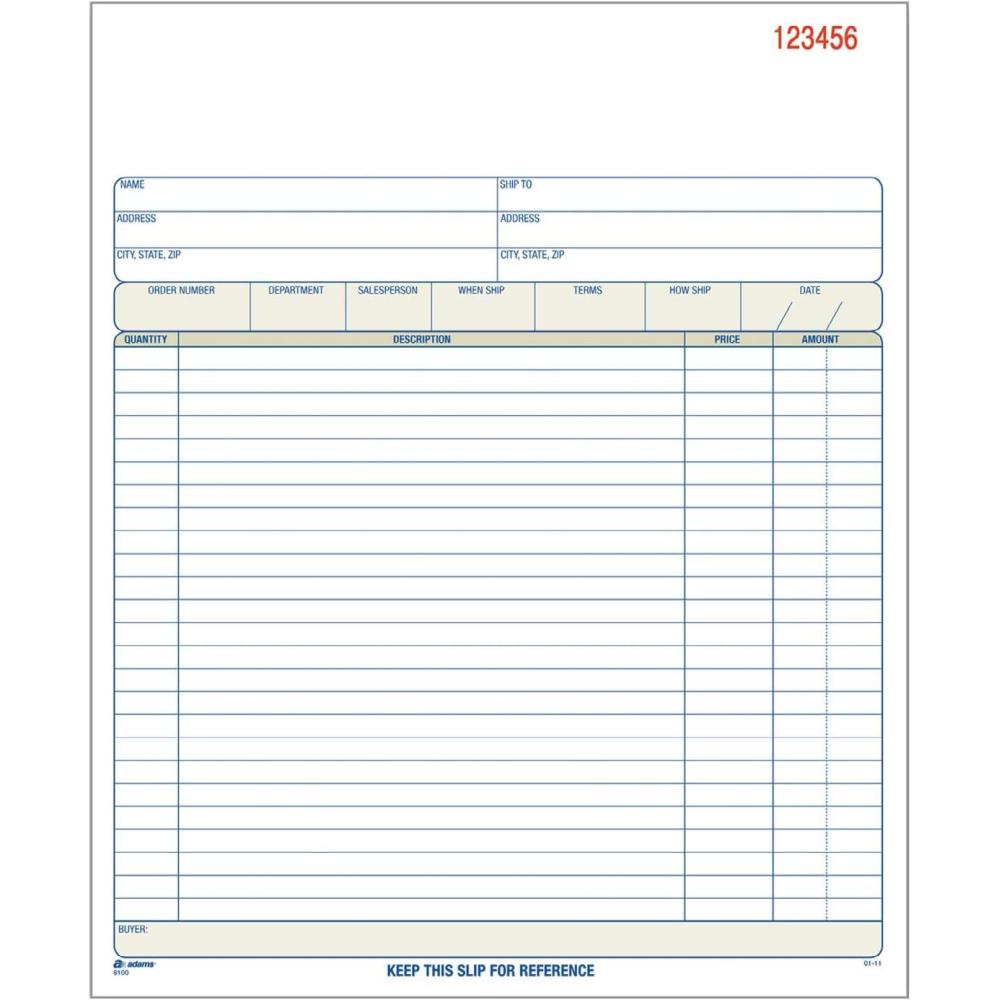 imageAdams Order Book Carbonless WhiteCanaryPink 3Part 838 x 101116 Inches 50 Sets TC8100