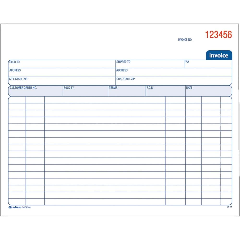 imageAdams Spiral Invoice Book 8 12 x 7 14 Inches 2Part Carbonless WhiteCanary 50 Sets per Book SCD87408 12 x 7 14 Inches Pack of 12