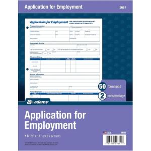 Adams Applications for Employment, 8.5 x 11 Inch, 3-Hole Punched, 50-Sheets/Pack, 2-Pack, White (9661)(Application)