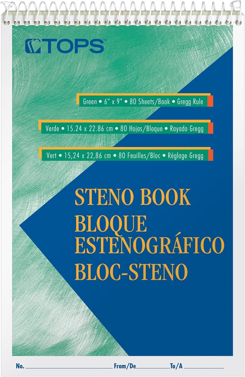 imageTops Steno Books 6quot x 9quot Gregg Rule Green Tint Paper 80 Sheets 12 Pack 8021Green Tint