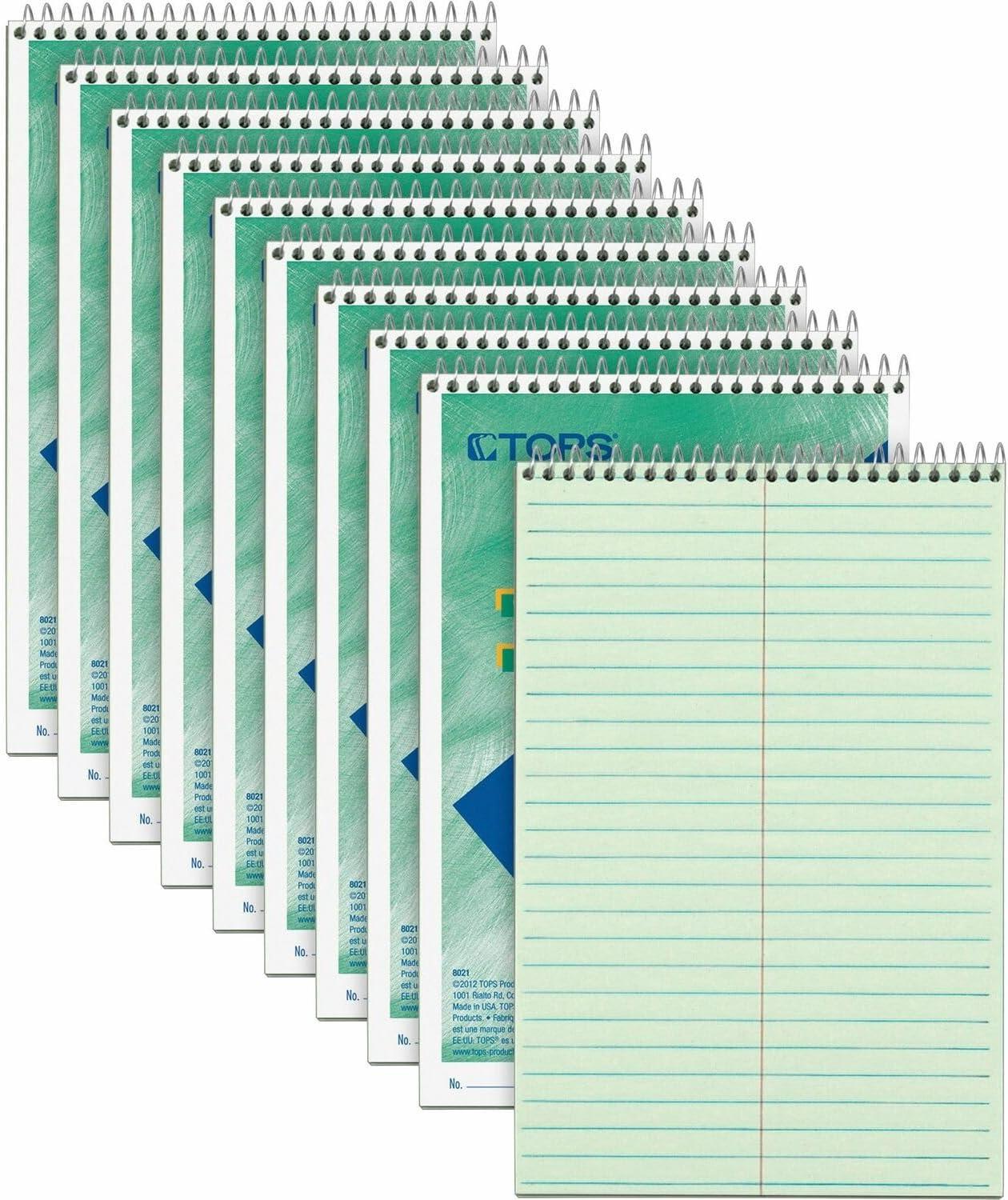 imageTops Steno Books 6quot x 9quot Gregg Rule Green Tint Paper 80 Sheets 12 Pack 8021Green Tint