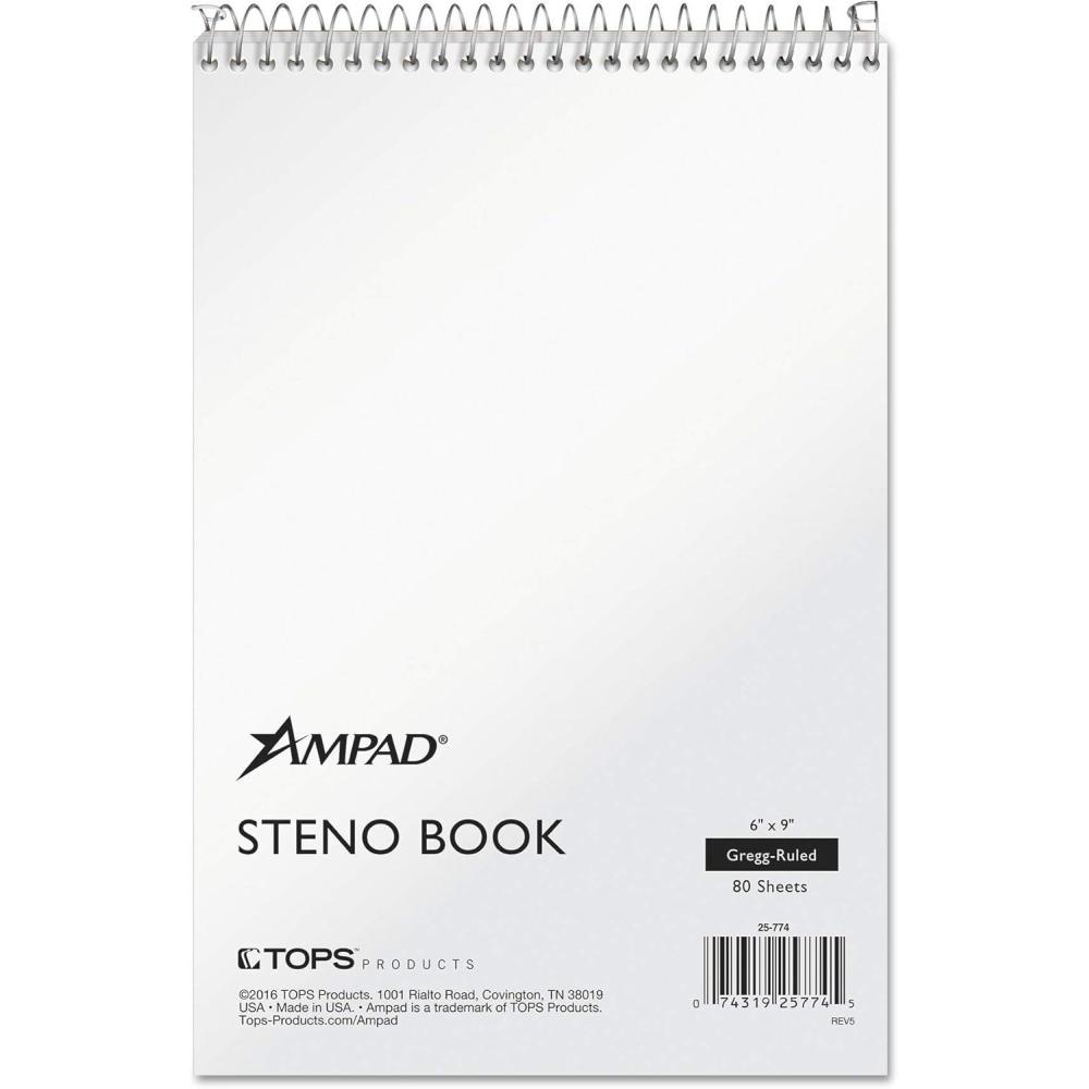 imageAmpad 40102R Evidence Recycled Steno Book Gregg Rule 6x9 White 80 Sheets1 Count Pack of 1