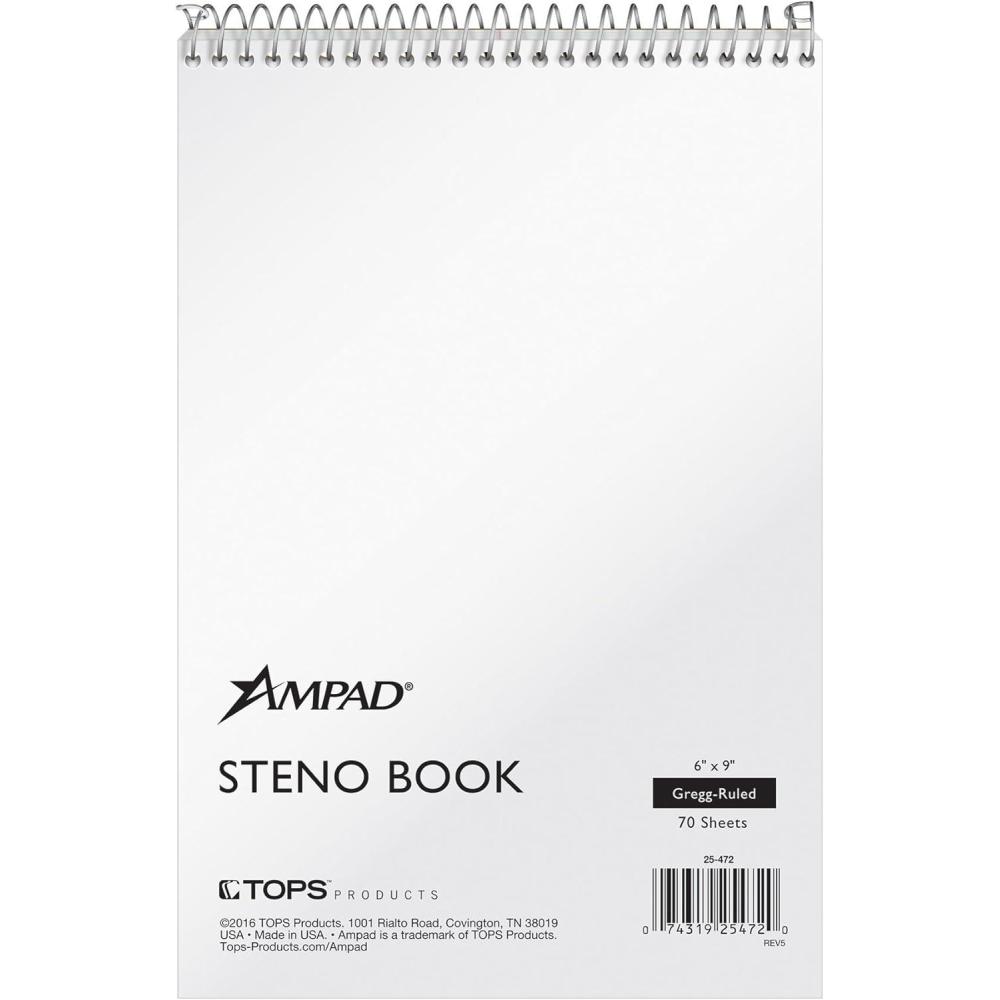 imageAmpad Steno Notebook 6 X 9 Inches White Paper Gregg Ruled White Cover 70 Sheets Per Book 12Pack 254726 x 9
