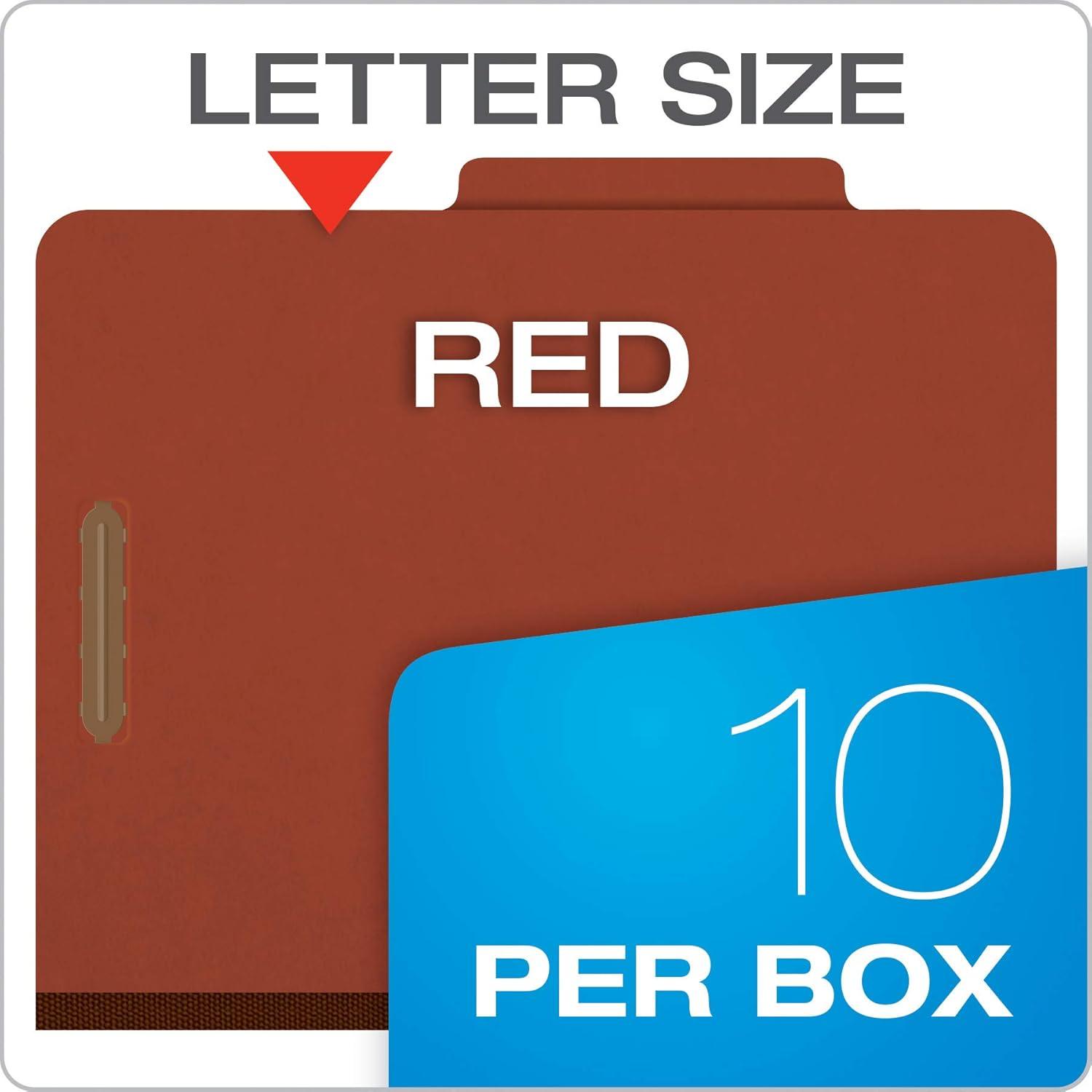 imagePendaflex Pressboard Classification File Folders 3 Dividers 2quot Embedded Fasteners 25 Tab Cut Letter Size Red Box of 10 1357R