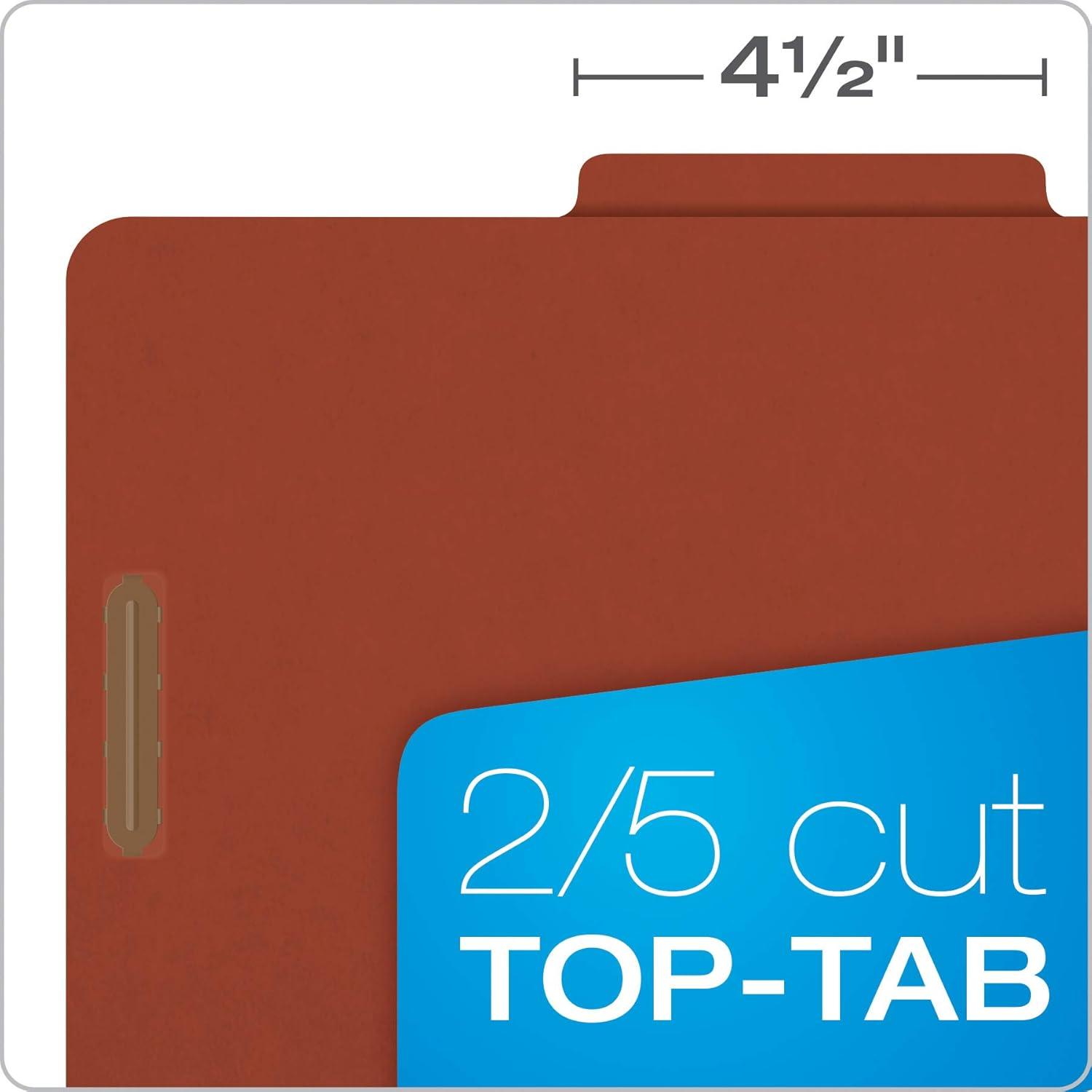 imagePendaflex Pressboard Classification File Folders 3 Dividers 2quot Embedded Fasteners 25 Tab Cut Letter Size Red Box of 10 1357R