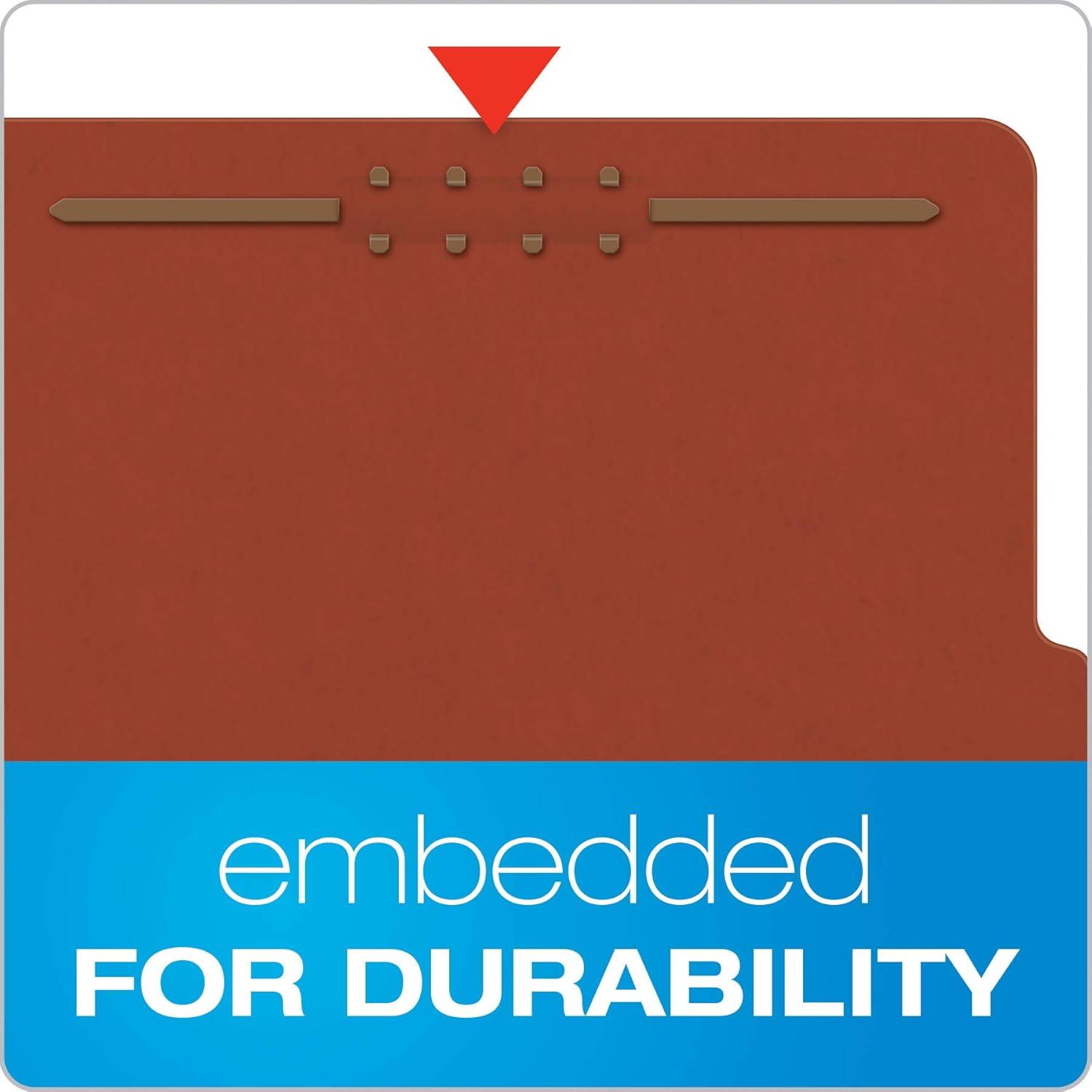 imagePendaflex Pressboard Classification File Folders 3 Dividers 2quot Embedded Fasteners 25 Tab Cut Letter Size Red Box of 10 1357R