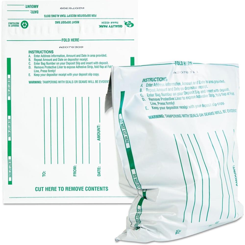 imageQuality Park Poly Night Deposit Bags SelfSeal White 10 x 13 100 per Pack 45228