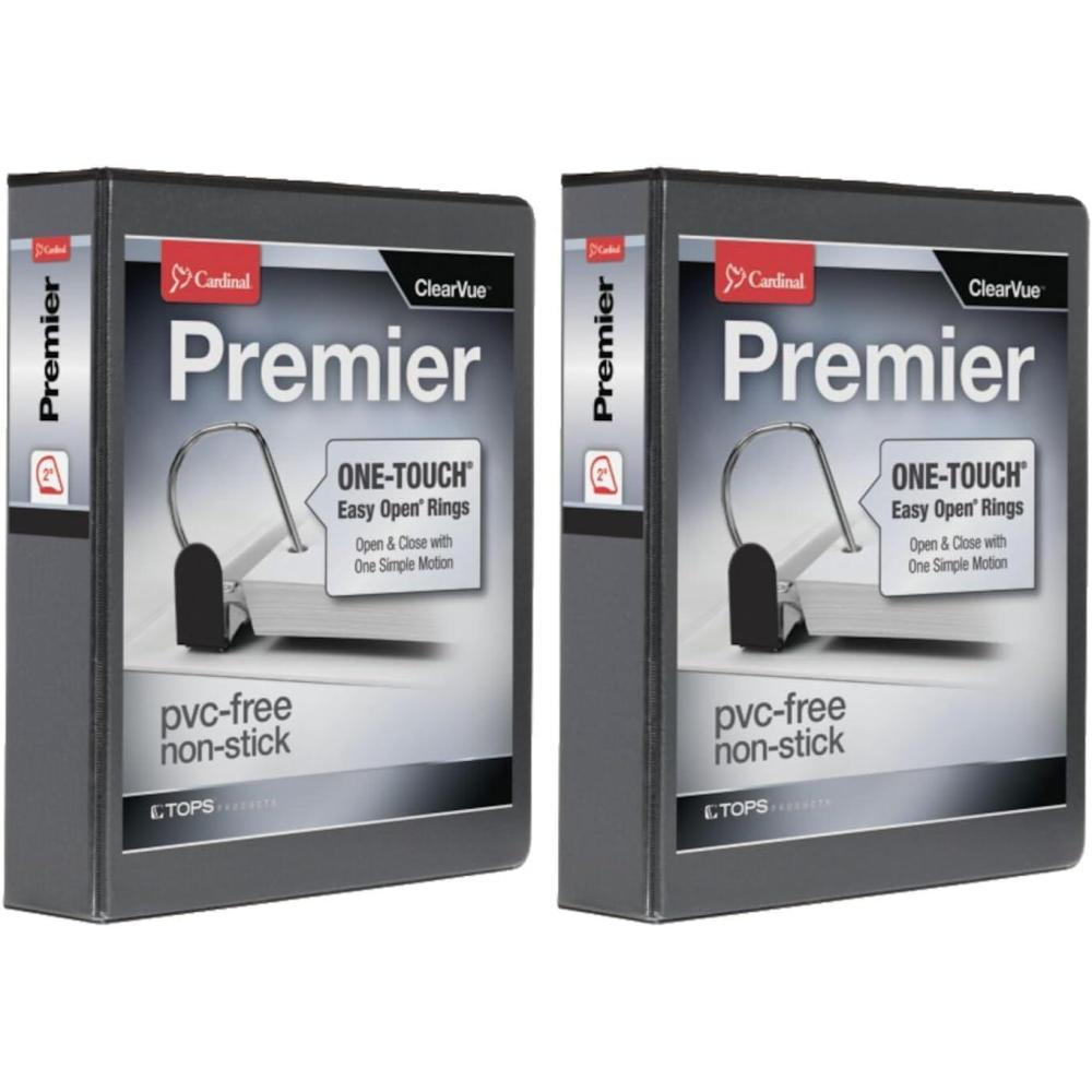 imageCardinal 3 Ring Binder Binders for School and Office Durable 2 Inch Premier Easy Open Binder ONETouch Locking SlantD Rings 565Sheet Capacity ClearVue Cover PVCFree Black 10321CB1 Count Pack of 2