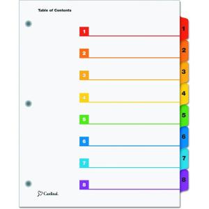 Cardinal 10 Tab Binder Dividers for 3 Ring Binders, QuickStep OneStep Deisgn, Numbered 1-10, Multicolor Tabs, Bulk Index Organization System, 24 Sets (61038CB)(Multi-color)