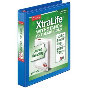 Cardinal 3 Ring Binder, 6 Inch Heavy Duty XtraLife Binder, Locking Slant-D Rings, Crack-Resistant Cover & Spine, ClearVue Covers with Shelf Pull, Holds 1,300 Sheets, White (26366)(Blue)
