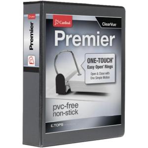 Cardinal 3 Ring Binder, Binders for School and Office, Durable 2 Inch Premier Easy Open Binder, ONE-Touch Locking Slant-D Rings, 565-Sheet Capacity, ClearVue Cover, PVC-Free, Black (10321CB)(1 Count (Pack of 12))
