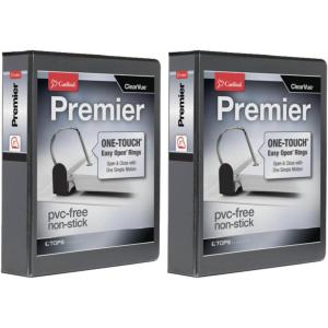Cardinal 3 Ring Binder, Binders for School and Office, Durable 2 Inch Premier Easy Open Binder, ONE-Touch Locking Slant-D Rings, 565-Sheet Capacity, ClearVue Cover, PVC-Free, Black (10321CB)(1 Count (Pack of 2))