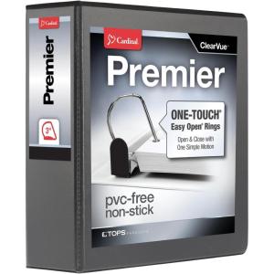 Cardinal 3 Ring Binder, Binders for School and Office, Durable 3 Inch Premier Easy Open Binder, ONE-Touch Slant-D Rings, 650-Sheet Capacity, ClearVue Cover, PVC-Free, Black (10331)(Black)