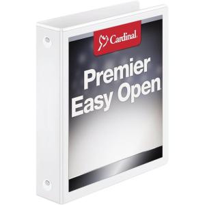 Cardinal 3 Ring Binder, Binders for School and Office, Durable 4 Inch Premier Easy Open Binder, ONE-Touch Locking Slant-D Rings, 880-Sheet Capacity, ClearVue Cover, PVC-Free, White (10340CB)(1.5-Inch)