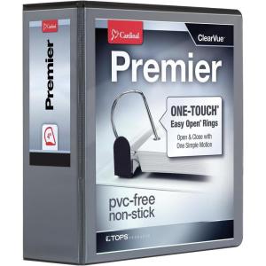 Cardinal 3 Ring Binder, Binders for School and Office, Durable 4 Inch Premier Easy Open Binder, ONE-Touch Locking Slant-D Rings, 880-Sheet Capacity, ClearVue Cover, PVC-Free, Black (10341)(Black)