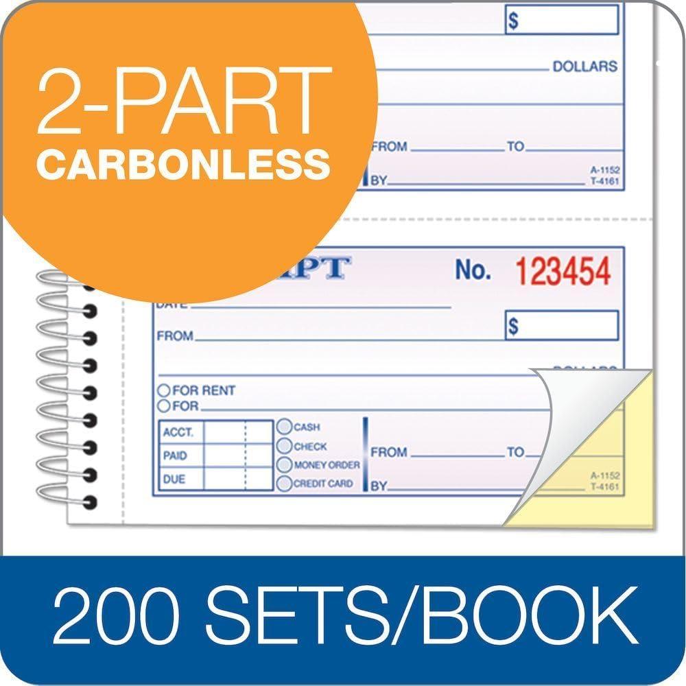 imageTOPS MoneyRent Receipt Book 2Part Carbonless 11 x 525 Inches 4 ReceiptsPage 200 Sets per Book 4161  White