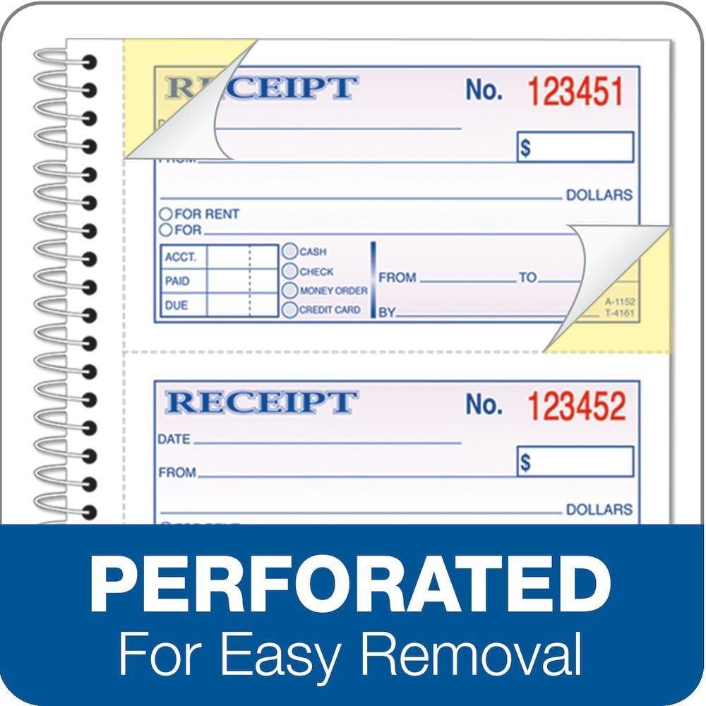 imageTOPS MoneyRent Receipt Book 2Part Carbonless 11 x 525 Inches 4 ReceiptsPage 200 Sets per Book 4161  White