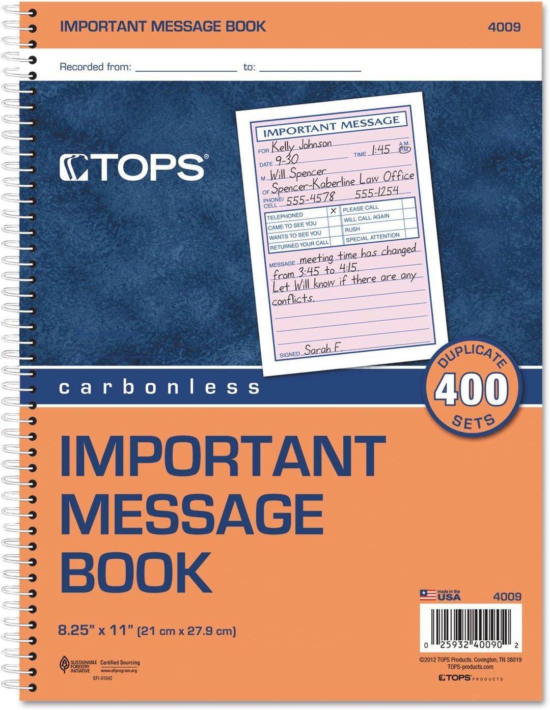 imageTOPS Phone Message Book Spiral Bound 2Part Carbonless White and Canary 4 Messages per Page 400 Sets 4009