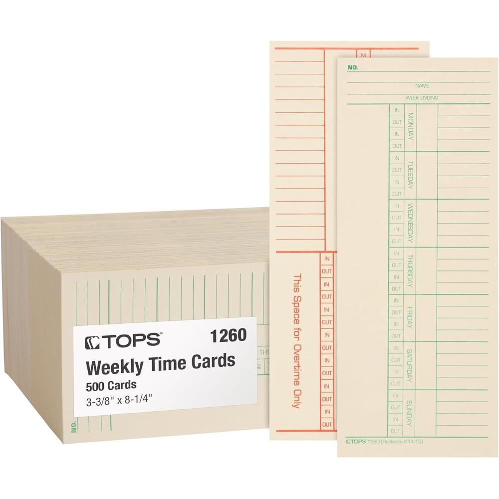 imageTOPS Time Cards Weekly 2Sided Named Days 338quot x 814quot Manila GreenRed Print 500Count 1260338 x 814