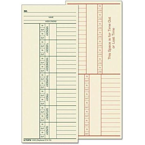 imageTOPS Time Cards Weekly 2Sided Named Days 338quot x 814quot Manila GreenRed Print 500Count 1260338 x 814 Pack of 6