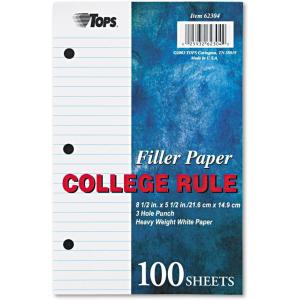 Oxford 62304 Filler Paper, 3H, 20 lb, 5 1/2 x 8 1/2, College Rule, White (Pack of 100 Sheets)