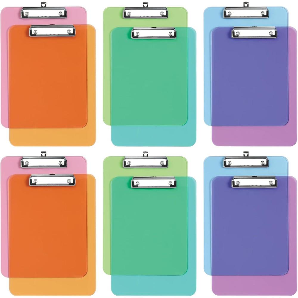 imageOxford Plastic Clipboards Metal Clip with Plastic Corners Writing Surface with Hanging Loop Assorted Colors 125quot x 9quot 12 Pack 25403
