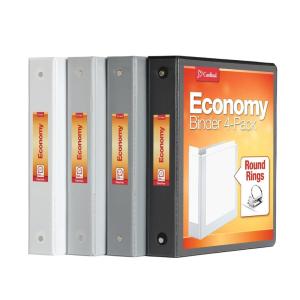 Cardinal 3 Ring Binders,Binders for School and Office, Durable 1.5 Inch, Round Rings, Holds 350 Sheets, ClearVue Presentation View, Non-Stick, Assorted Black, White, Gray, 4 Pack (79559)
