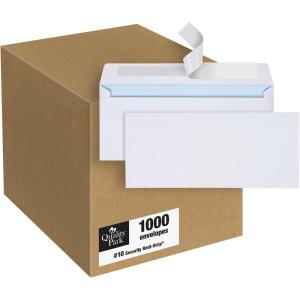 Quality Park Redi-Strip Park PreserveWindow Envelopes, #10, Security Tinted, Box of 1000 (69222B), White(No Window)