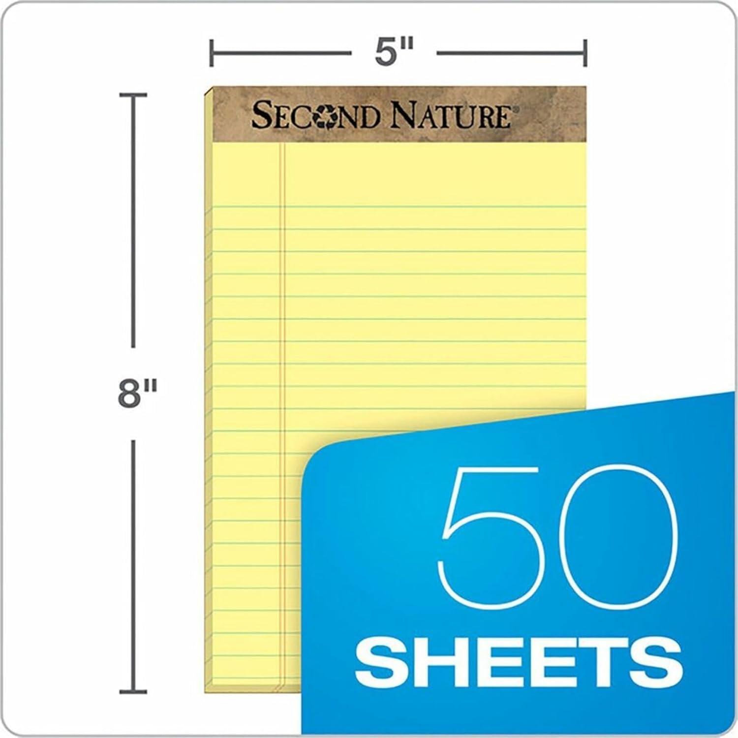image:imageTOPS 74840 Second Nature Recycled Pads Jr Legal 5 x 8 Canary 50 Sheets Pack of 125 x 8