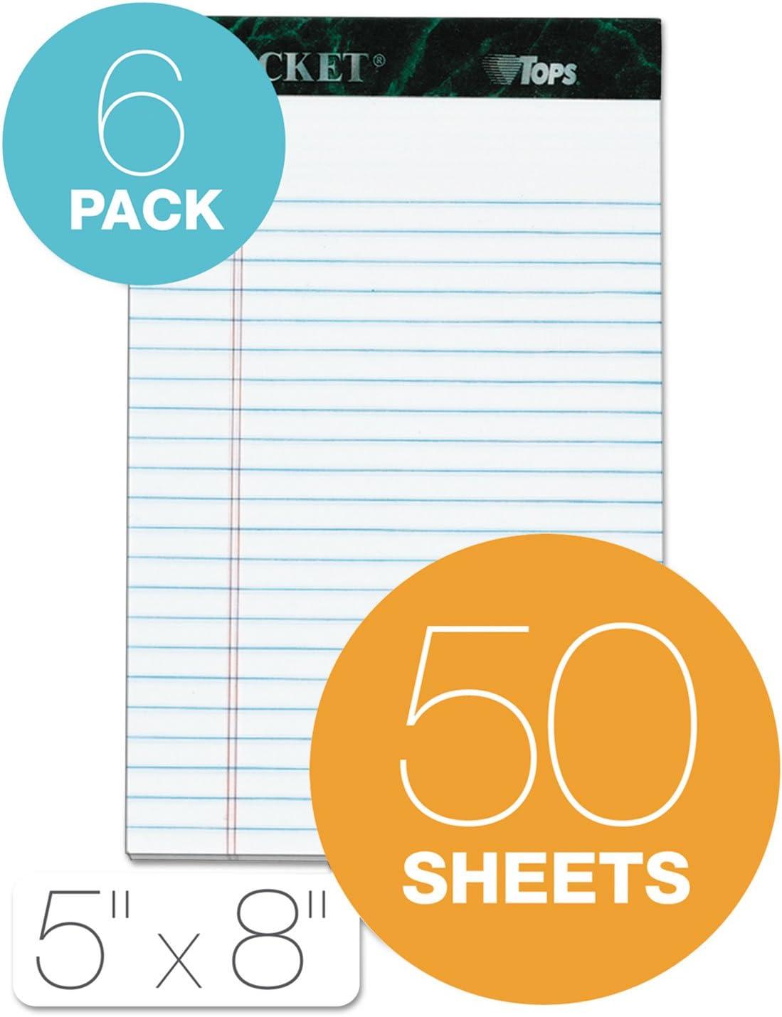 image:imageTOPS Docket Writing Tablet 5 x 8 Inches Perforated White Narrow Rule 50 Sheets per Pad 6 Pads per Pack 633665 x 8