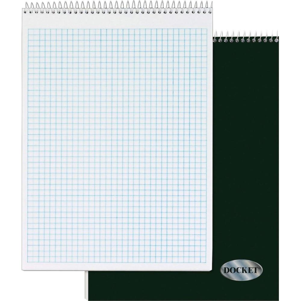 image:imageTOPS Docket Quadrille Pad Wire Bound 812 x 1134 Inches Quad Rule 4 x 4 White Paper Black Covers 70 Sheets per Pad 63801