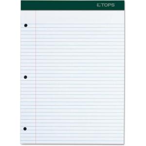 TOPS Docket Writing Pad, 8-1/2″ x 11-3/4″, College Rule, White Paper, 3-Hole Punched, 100 Sheets (63384)