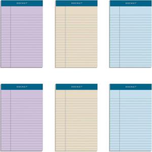 Tops Docket Writing Tablet, 5 x 8 Inches, Perforated, Assorted Colors: Orchid, Ivory, Blue, Narrow Rule, 50 Sheets per Pad, 6 Pads per Pack (99601)(1-Pack)