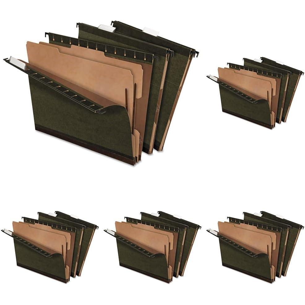 image:imagePendaflex PFX59254 SureHook Reinforced Hanging Folder 2 Dividers Letter 15 Tab Green Box of 10Letter Pack of 5