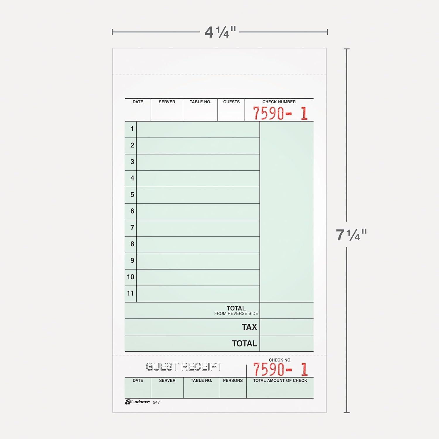 image:imageAdams Guest Check Unit Sets 2Part Carbonless White BondTag 414 x 714 Inches Detached 250 SetsPack 947SWC