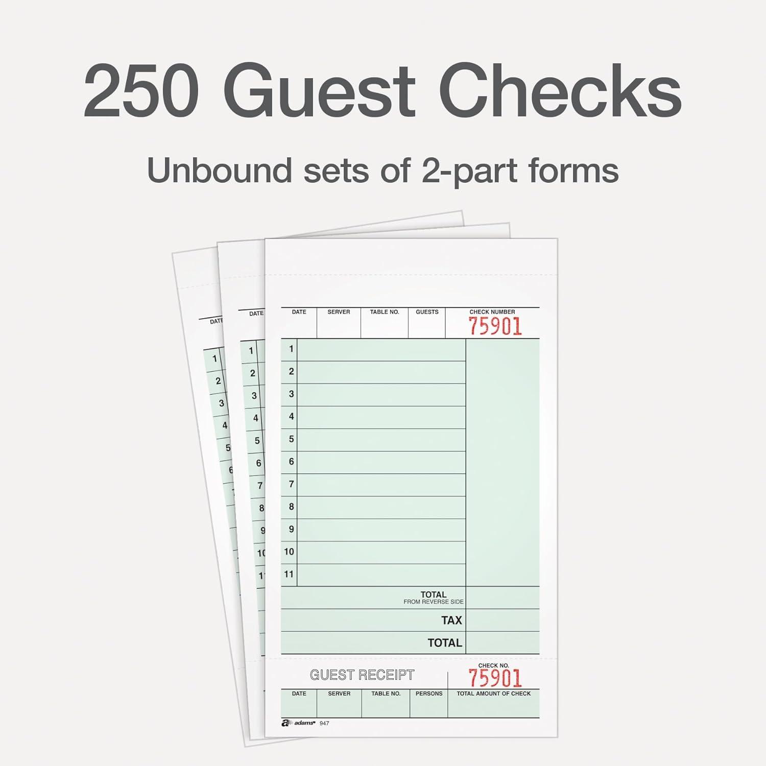 image:imageAdams Guest Check Unit Sets 2Part Carbonless White BondTag 414 x 714 Inches Detached 250 SetsPack 947SWC