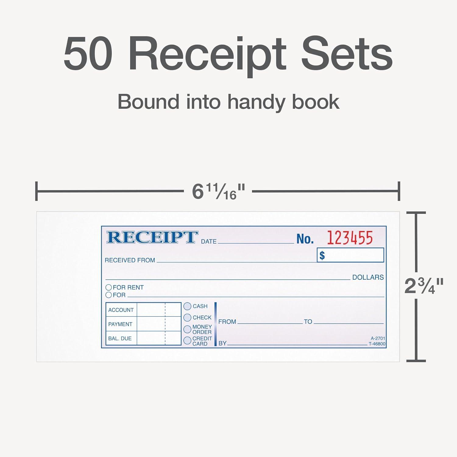 image:imageAdams Money and Rent Receipt Book 2Part Carbonless 275 x 719 Inch 50 Sets White and Canary DC2701