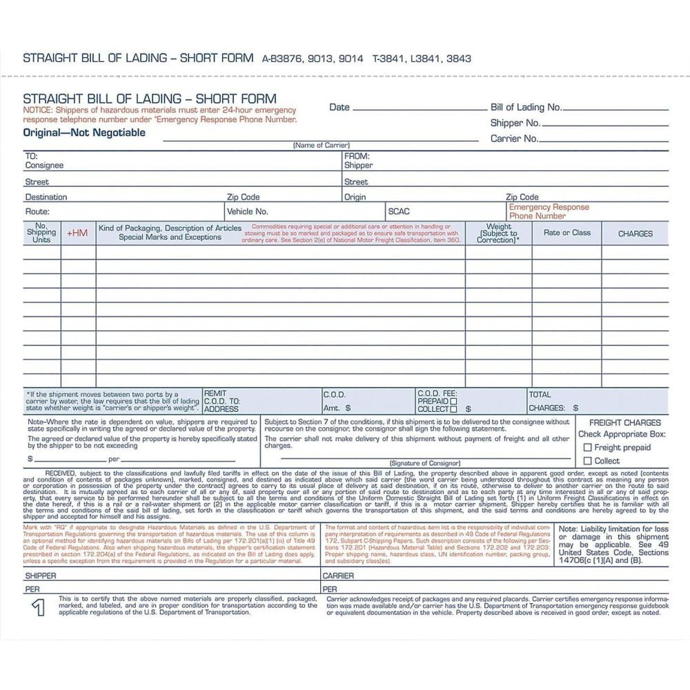 image:imageAdams Bill of Lading Short Form 85 X 75 Inches 3part 50forms White 9013812W x 7L Pack of 7