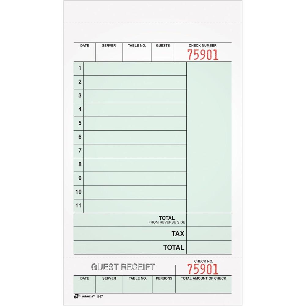 image:imageAdams Guest Check Unit Sets 2Part Carbonless White BondTag 414 x 714 Inches Detached 250 SetsPack 947SWC