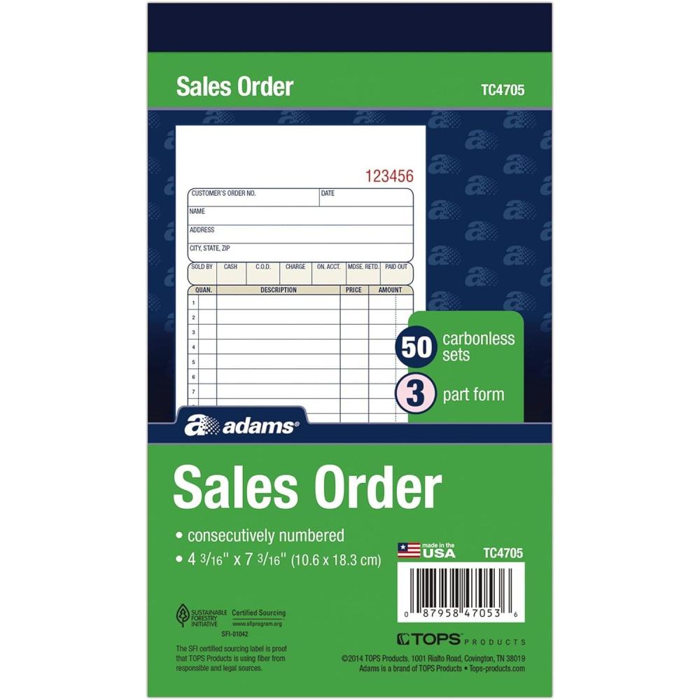 image:imageAdams Sales Order Book 3Part Carbonless 4316 X 7316 Inch 50 Sets White Canary and Pink TC470550 Count Pack of 1