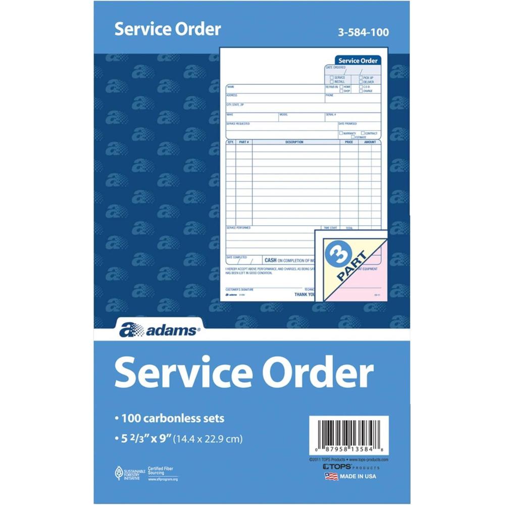 image:imageAdams Service Order Form 3 Part Carbonless 5 23X9 Inches 250 Sets per Pack 3584