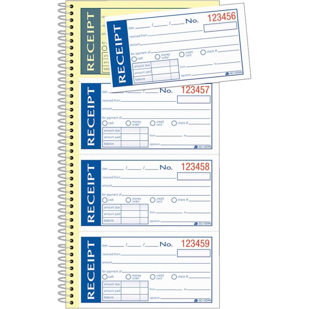 image:imageAdams Write n Stick Receipt Book 2Part Carbonless WhiteCanary 514 x 11 Spiral Bound 200 Sets per Book 4 Receipts per Page SC1152WS514 x 11 Overall  234 x 434 Receipts