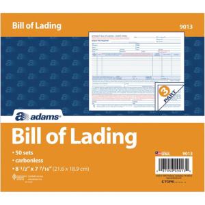 Adams Bill of Lading Short Form, 8.5 X 7.5 Inches, 3-part, 50-forms, White (9013)(8-1/2″W x 7″L)